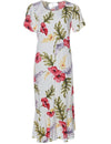Hawaiian Dress Mid Length with Sleeves Haiku Aloha Cream Two Palms