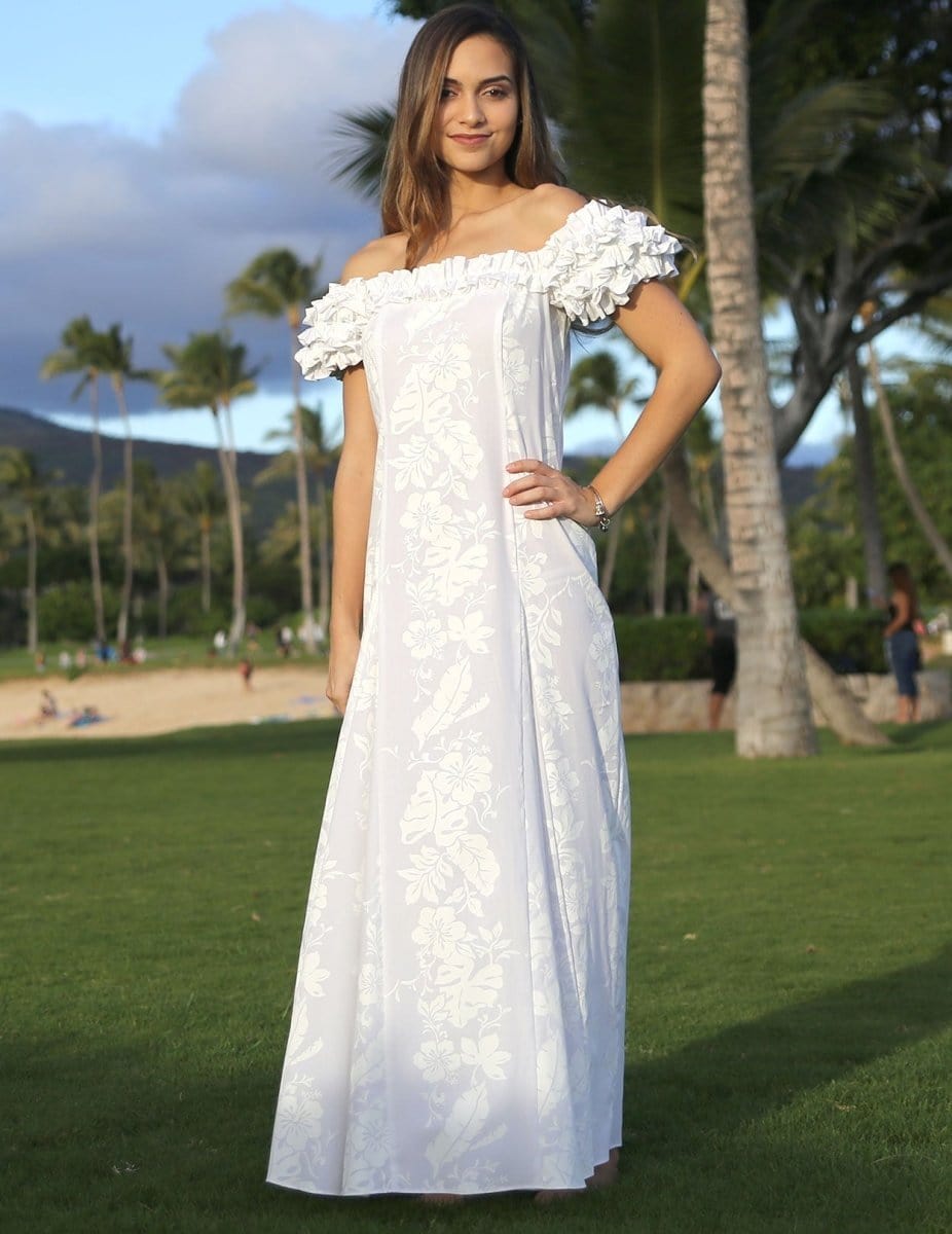 Hawaiian Dress White Honolulu City of Leis White / L Hawaiian Dress White Honolulu City of Leis White / L