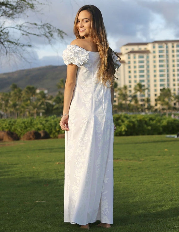 Hawaiian Dress White Honolulu City of Leis