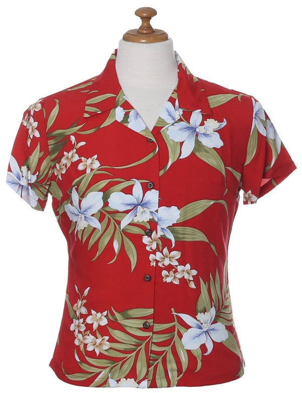 Hawaiian Fitted Shirt for Women Pali Orchid Red