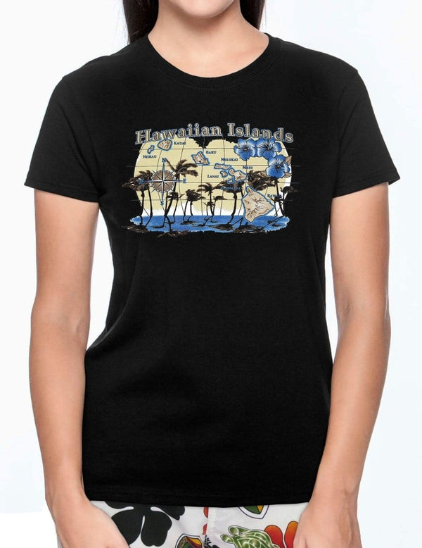 Hawaiian Islands Design Tee for Women Black