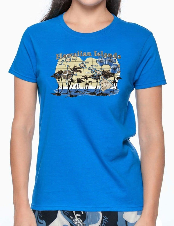 Hawaiian Islands Design Tee for Women Blue