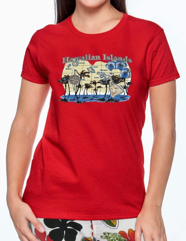 Hawaiian Islands Design Tee for Women Red