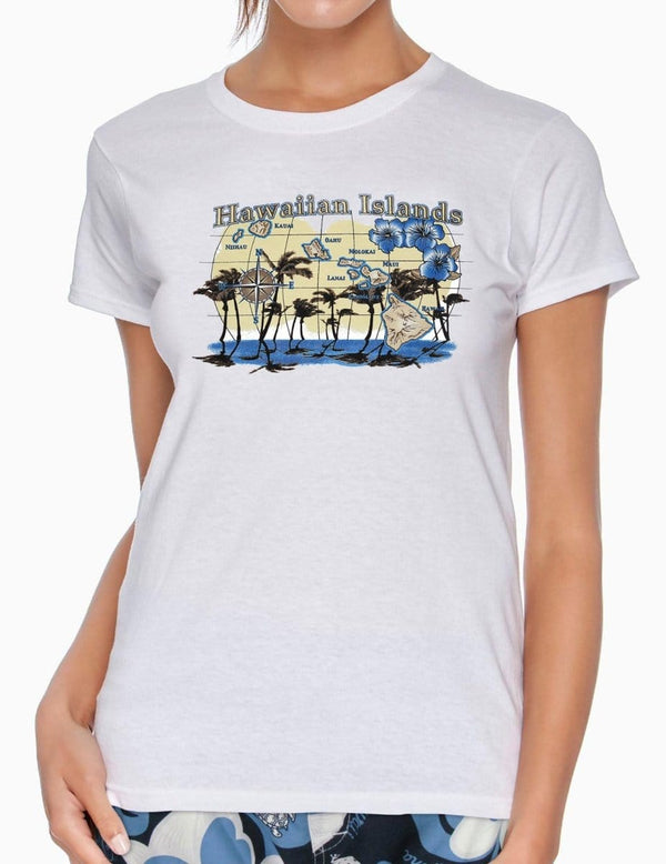 Hawaiian Islands Design Tee for Women White