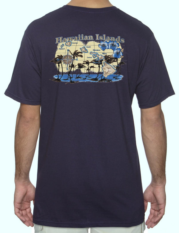 Hawaiian Islands Map Cool T-Shirt Design Navy Shaka Time Hawaii