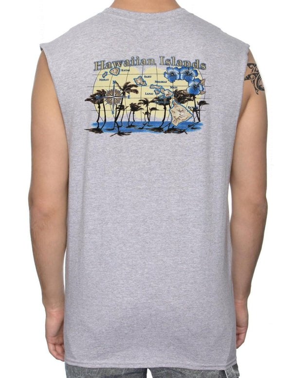 Hawaiian Islands Map Muscle Tee Ash