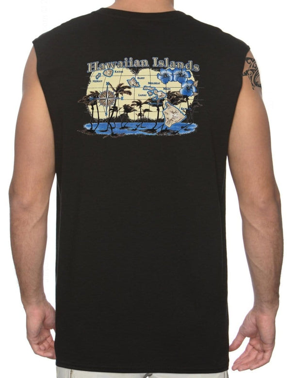 Hawaiian Islands Map Muscle Tee Black