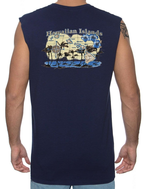 Hawaiian Islands Map Muscle Tee Navy