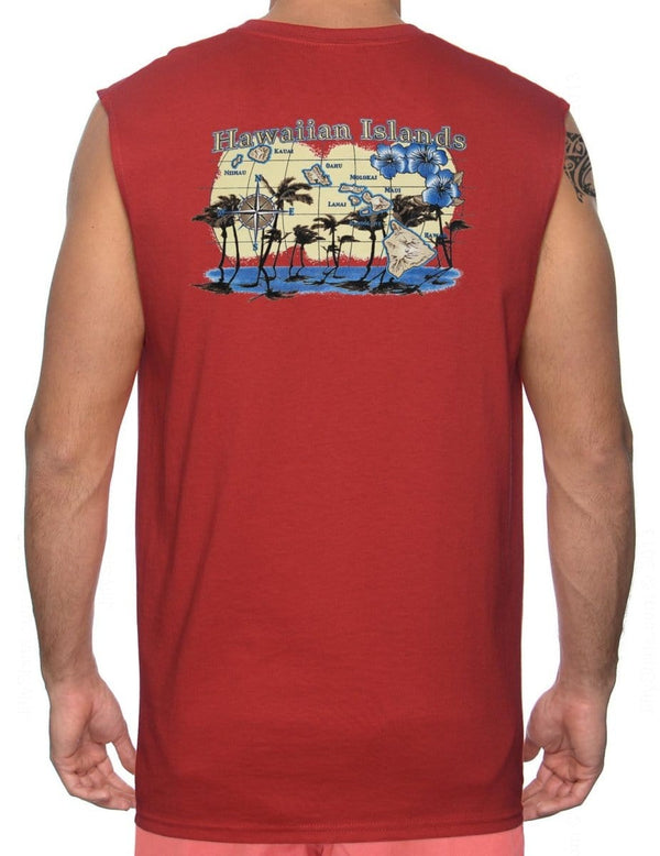 Hawaiian Islands Map Muscle Tee Red