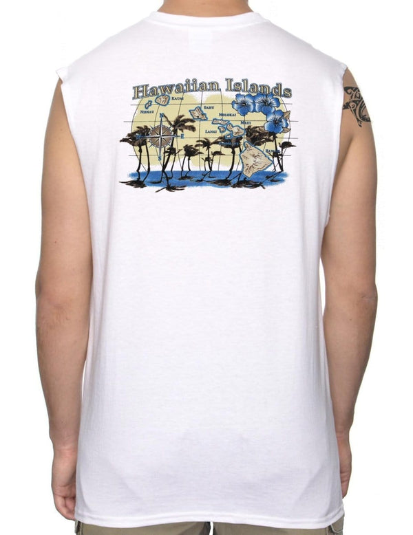 Hawaiian Islands Map Muscle Tee White