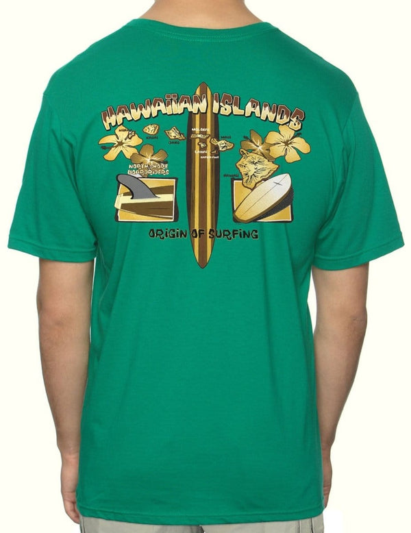 Hawaiian Islands Origin of Surfing T-Shirt Green