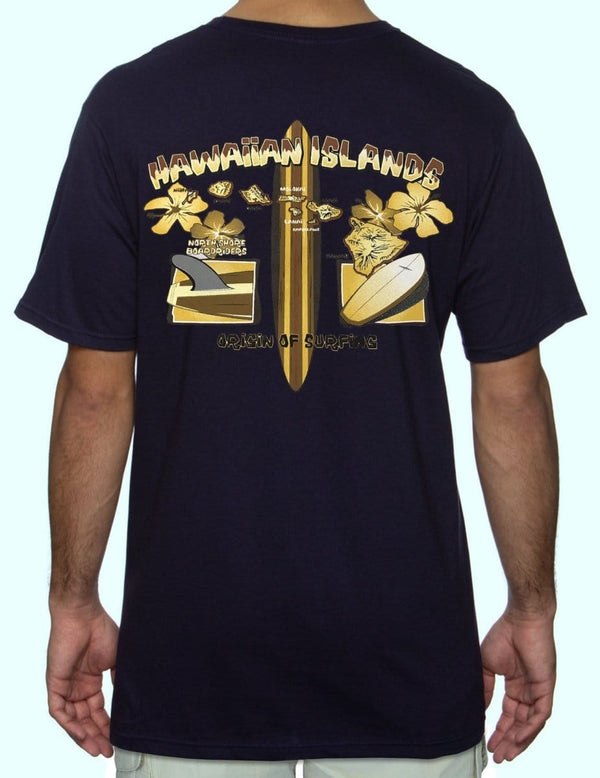 Hawaiian Islands Origin of Surfing T-Shirt Navy