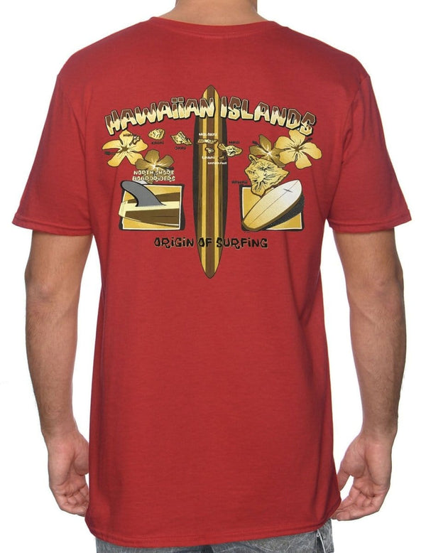 Hawaiian Islands Origin of Surfing T-Shirt Red