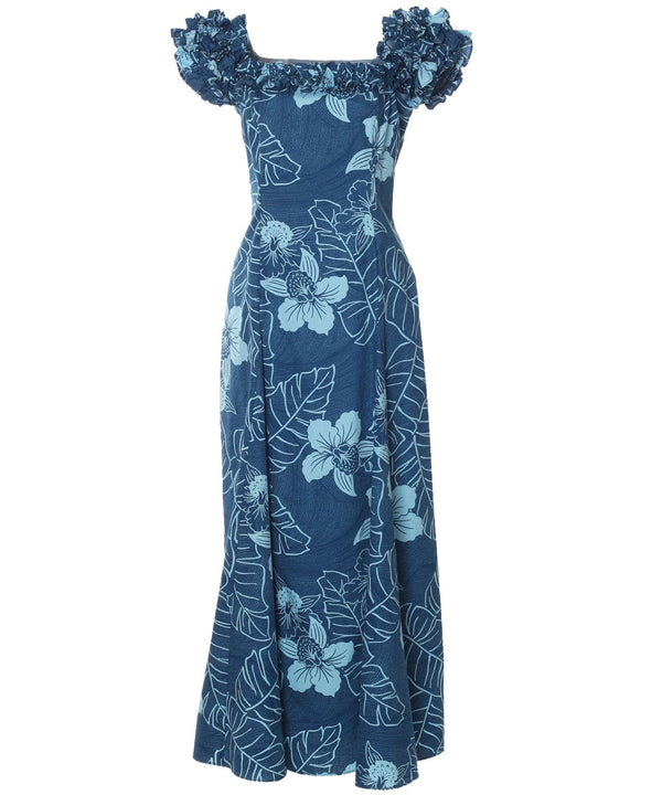 Hawaiian Maxi Muumuu Dress Niihau Teal