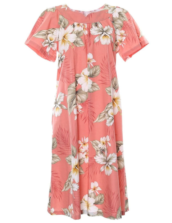 Hawaiian Muumuu Dress Hibiscus Trend Coral