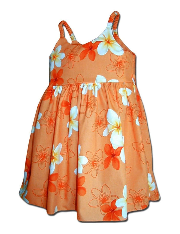 Hawaiian Plumeria Girl's Flower Dress Orange