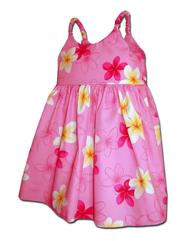 Hawaiian Plumeria Girl's Flower Dress Pink