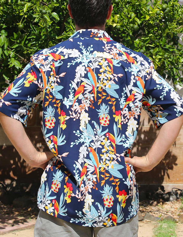Parrots Vacation Aloha Shirt Navy