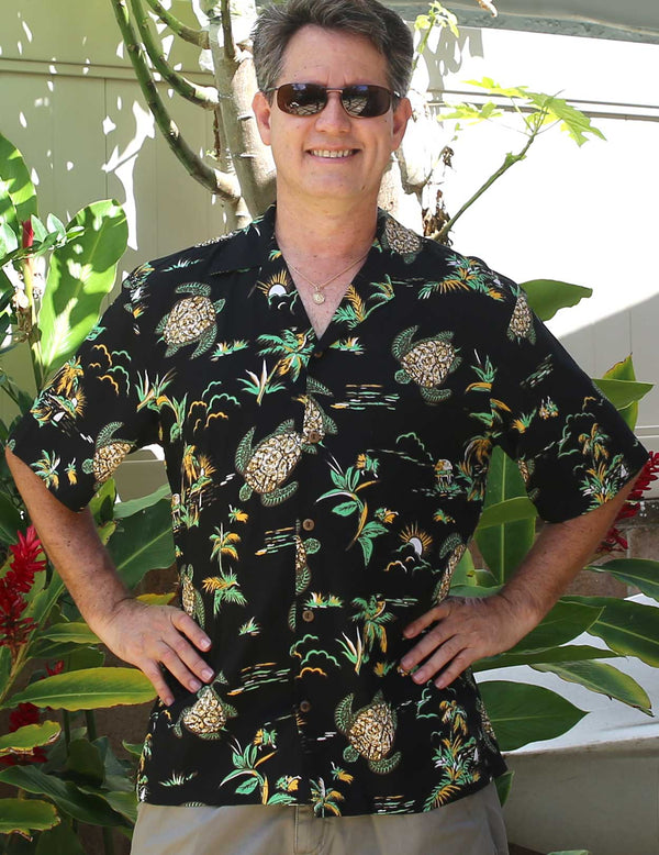 Sea Turtles Hawaiian Shirt Black