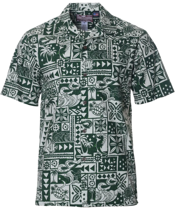 Tribal Treasures Aloha Shirt Green