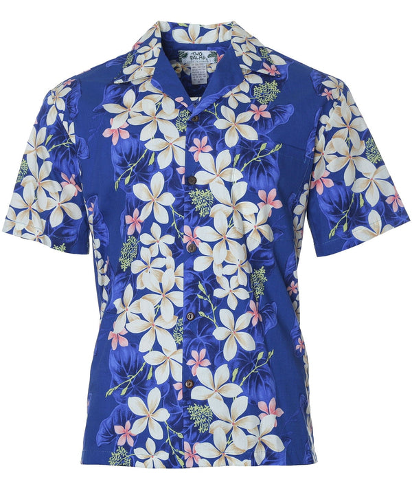 Hawaiian Shirt Plumeria Land Blue Two Palms