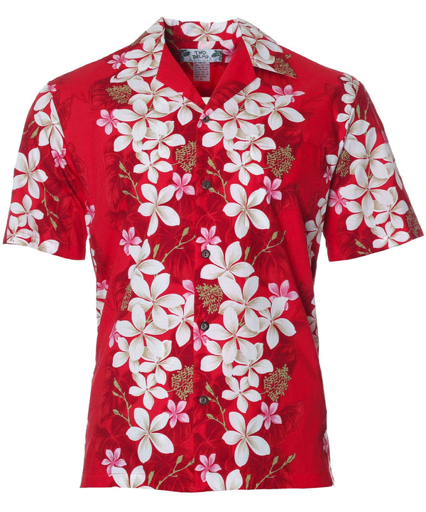 Hawaiian Shirt Plumeria Land Red Two Palms