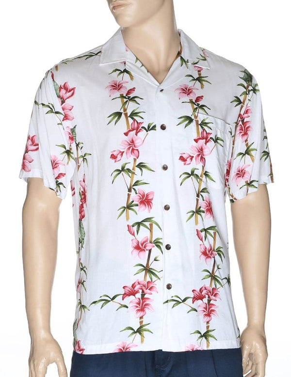 Hawaiian Shirt Bamboo Hibiscus Island White