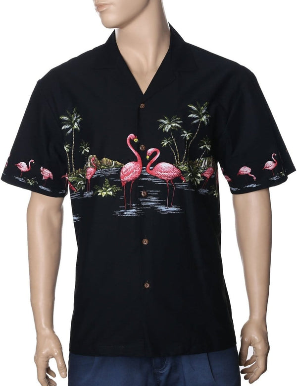 Hawaiian Shirt Chest Border Flamingo Oasis Black