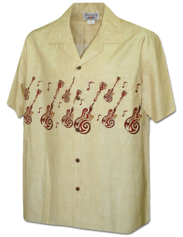 Hawaiian Shirt Guitars Maori Chest Border Khaki