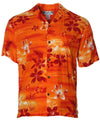 Hawaiian Shirt in Rayon Resort Moonlight Scenic Orange Two Palms