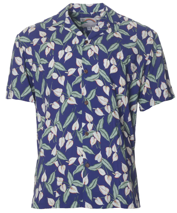 Magnum PI Mini Anthurium Hawaiian Shirt Royal