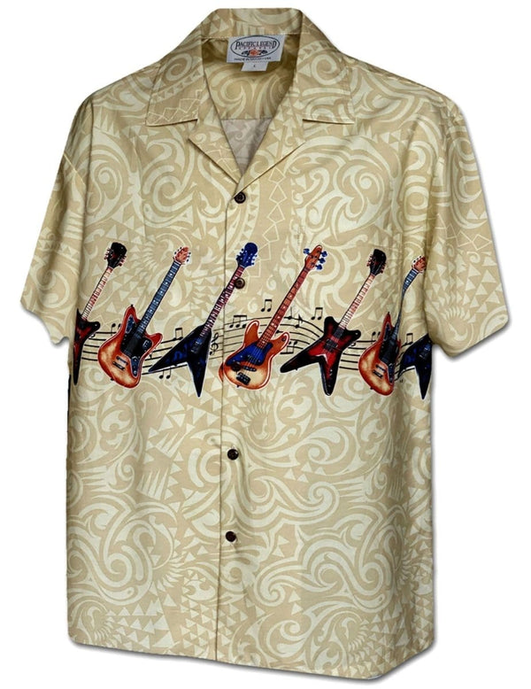 Hawaiian Shirt Polynesian Electric Guitars Khaki