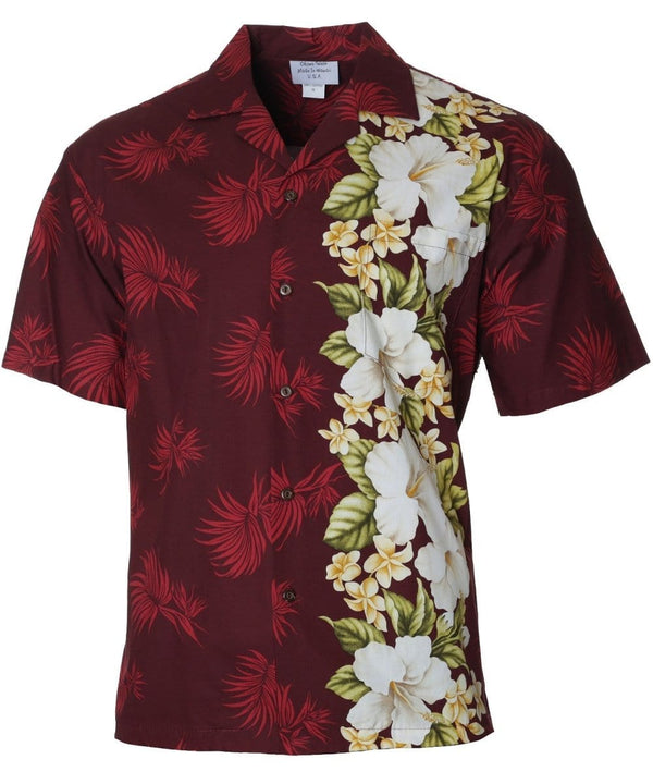 Hawaiian Shirt Side Band Design White Hibiscus Maroon