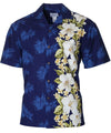 Hawaiian Shirt Side Band Design White Hibiscus Navy