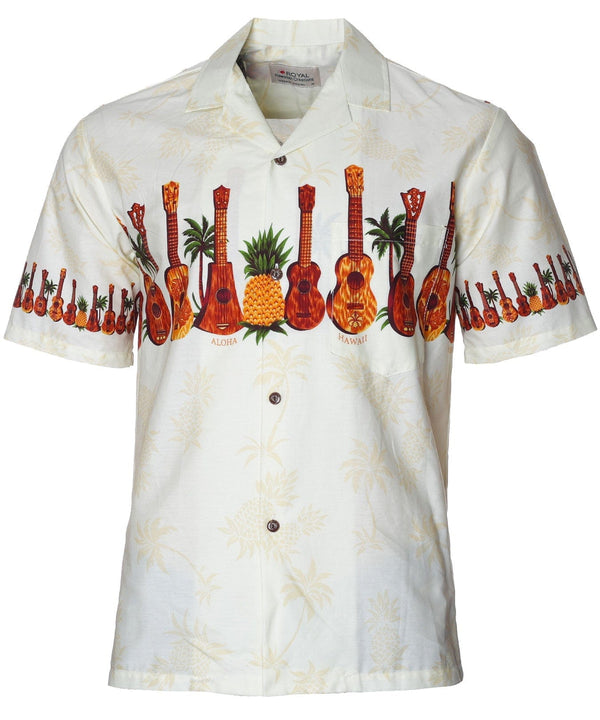 Hawaiian Shirt Ukuleles Pineapples Tropic Chestband Cream