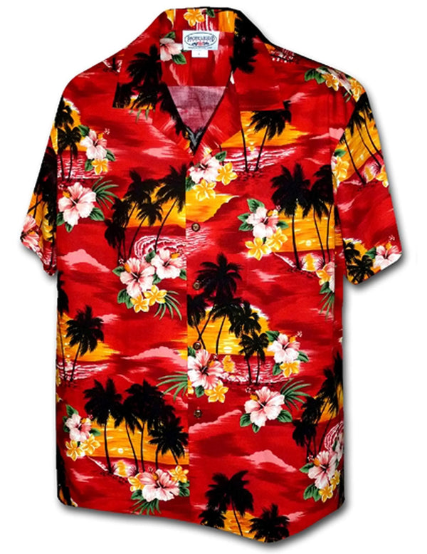 Sunset Hawaiian Shirt for Men Red Pacific Legends