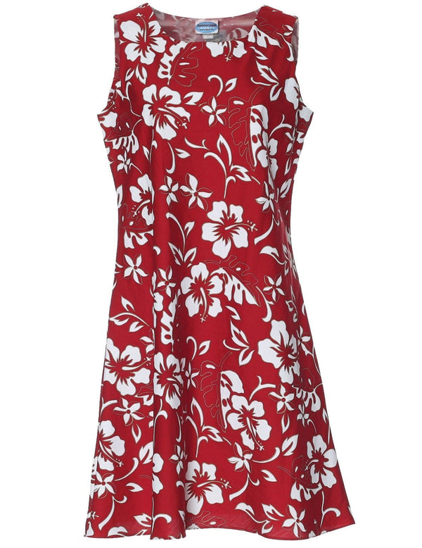 Hawaiian Short Sleeveless Bias Dress Classic Hibiscus Pareo