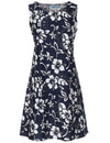 Hawaiian Short Sleeveless Bias Dress Classic Hibiscus Pareo Navy Hilo Hattie