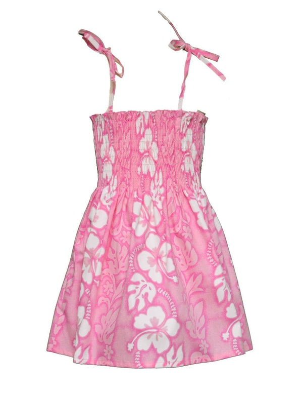 Hawaiian Smock Tube Top Flower Dress for Girls Pink