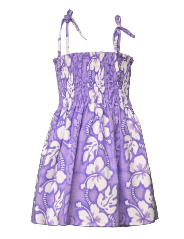 Hawaiian Smock Tube Top Flower Dress for Girls Purple