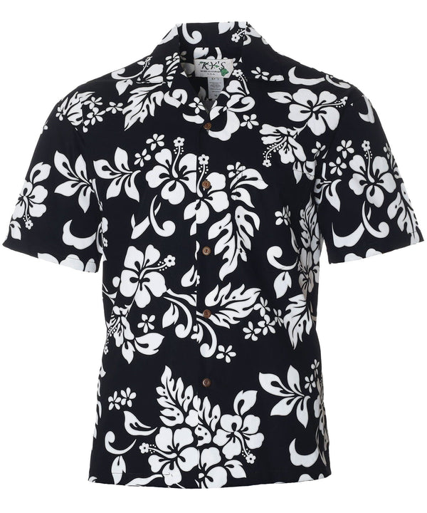 Island Hibiscus Aloha Shirt Black