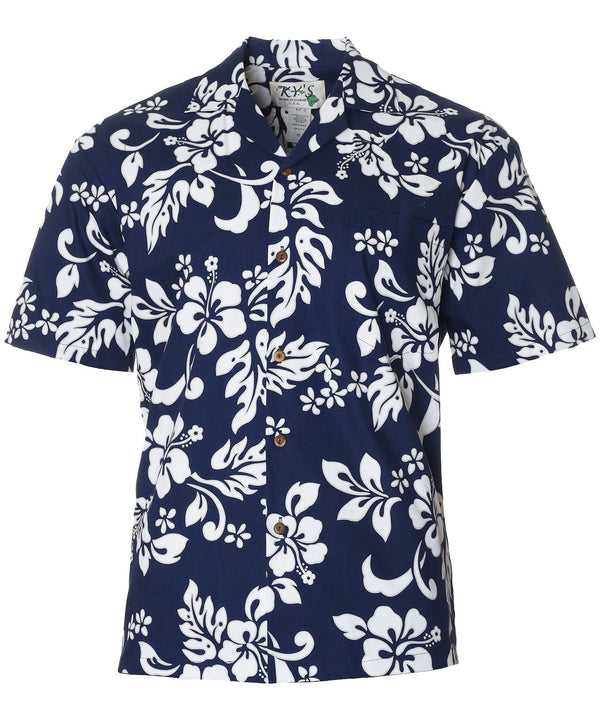 Island Hibiscus Aloha Shirt Navy
