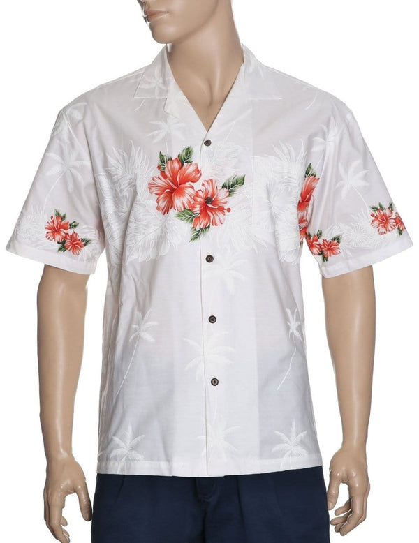 Hibiscus Chest Border Design Hawaiian Shirt White