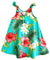 Hibiscus Girls Flared Tank Hawaiian Dress with Shoulder Ties Aqua