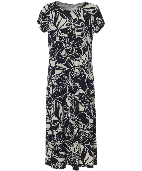 Hibiscus Knit Dress Maxi Long with Sleeves Black