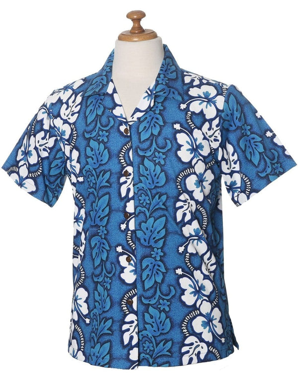 Hibiscus Leis Camp Hawaiian Shirt for Women Blue KY