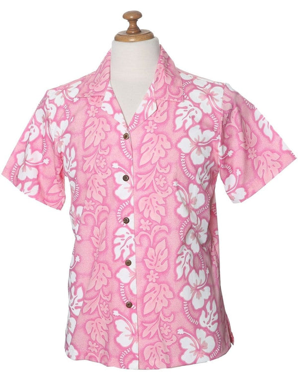 Hibiscus Leis Camp Hawaiian Shirt for Women Pink KY
