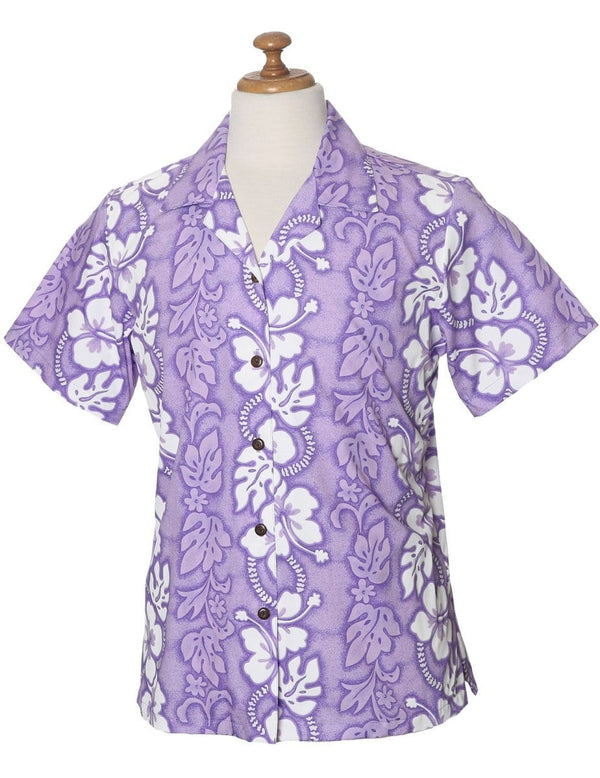 Hibiscus Leis Camp Hawaiian Shirt for Women Purple KY