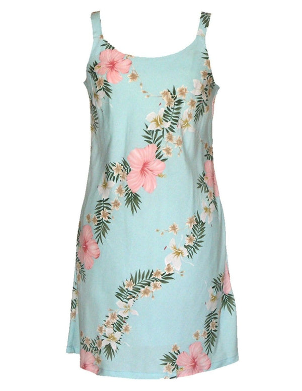 Hibiscus Leis Short Hawaiian Dress Aqua