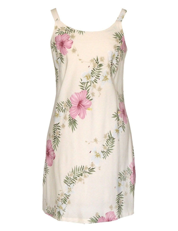 Hibiscus Leis Short Hawaiian Dress Beige